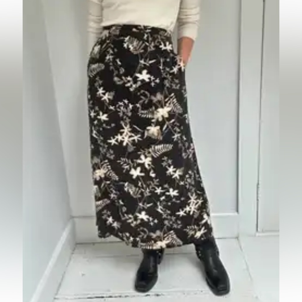 Vintage Orvis Floral Woodland‎ Floral Print Linen Blend Black Cream Size 20 NWT